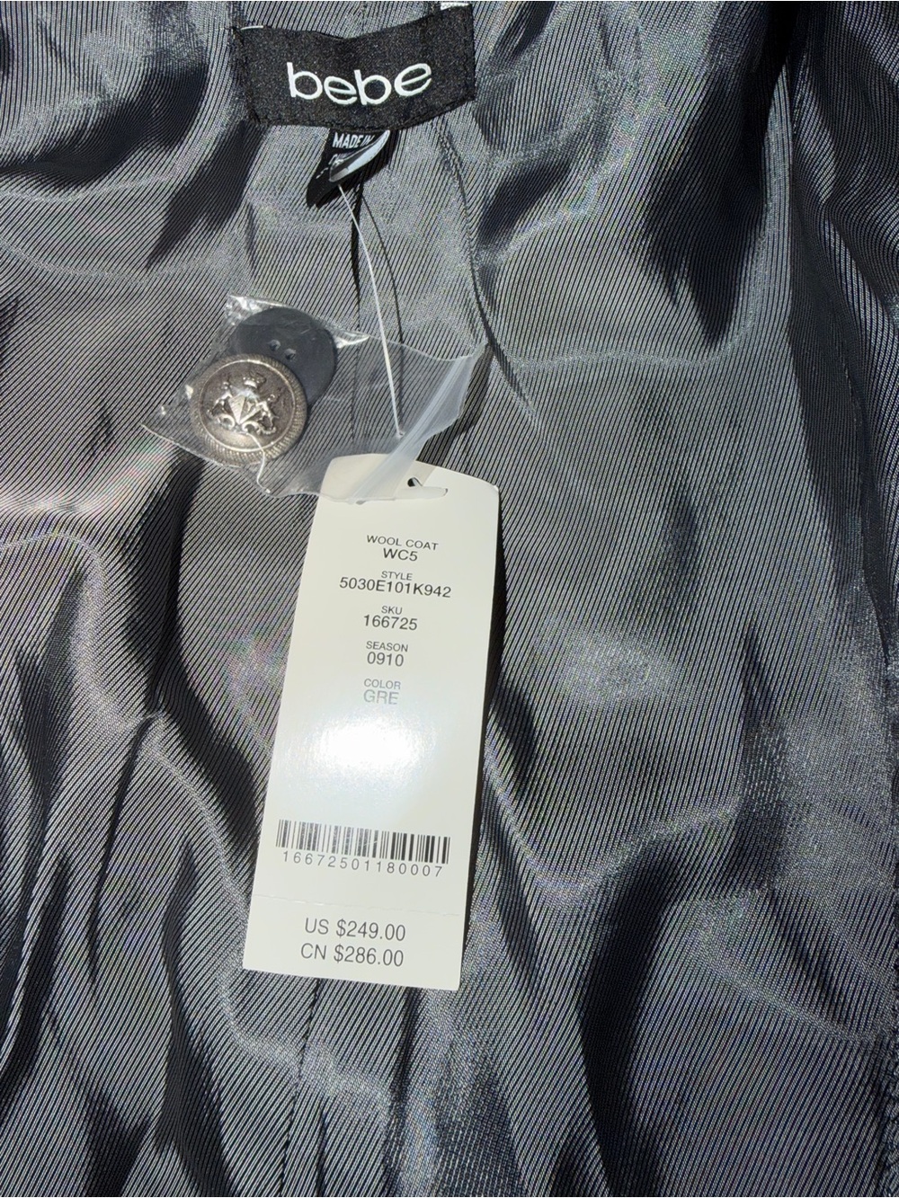 bebe Gray Double-Breasted Military Trench Coat - Picture 4 of 5